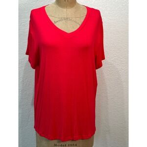 Jess Lea Womens Red V-Neck Short Sleeve Basic Tee Shirt Plus Size 2X NWT